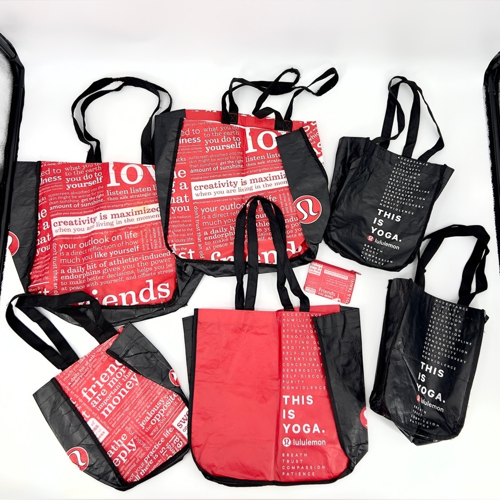 Six Lululemon Red and Black Yoga Shopping Bags Zipper Pouch Wallet